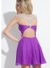 Beaded Keyhole Back Short Chiffon Prom Dress 